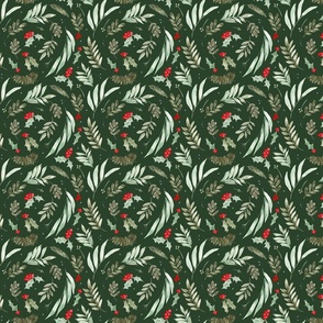 Holly Berry Floral in Evergreen - Small