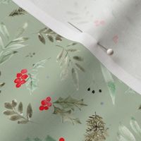 Holly Berry Floral in Frosted Sage - Small