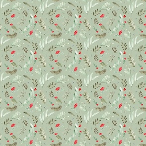 Holly Berry Floral in Frosted Sage - Small