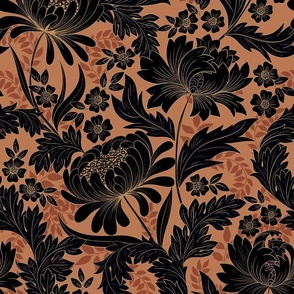 Victorian-era florals black and brown, Art nouveau  Victorian wallpaper,fabric WB22