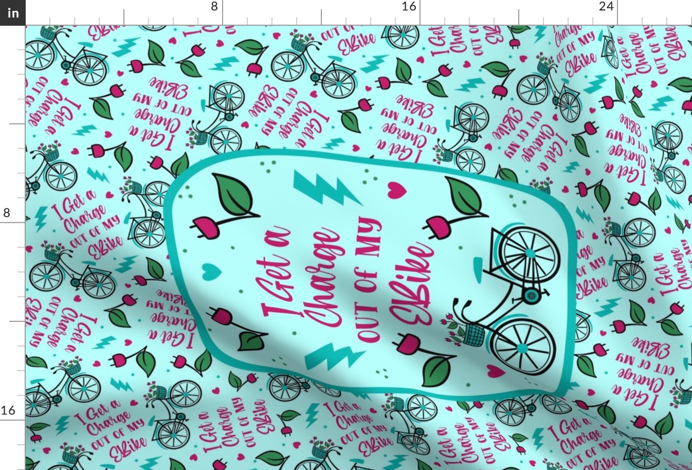 Large 27x18 Fat Quarter Panel I Get a Charge out of my EBike Electic Bicycle Cycling Enthusiast