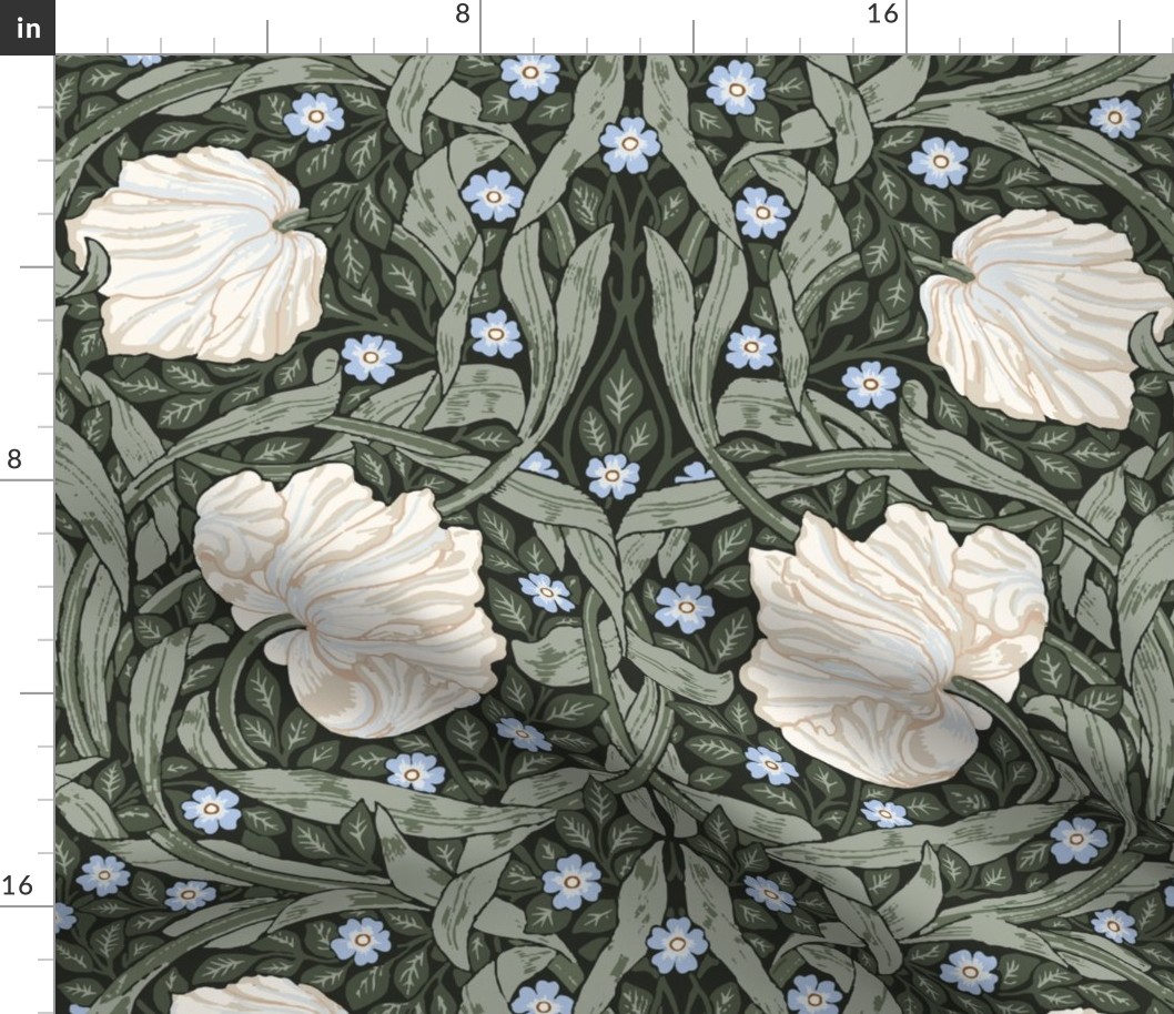 William Morris Pimpernel 1330 large - Pimpernel Morris Sage Cream Blue