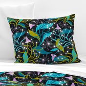 Glowing Garden - Otherworldly Botanical Floral Midnight Large Scale