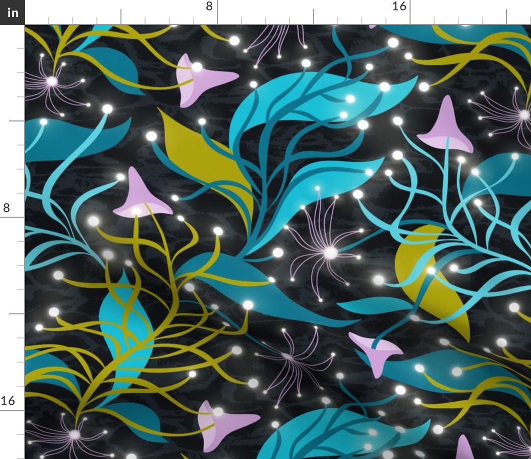 Glowing Garden - Otherworldly Botanical Floral Midnight Large Scale