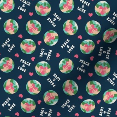 Peace & Love - Earth - pink on navy blue -  LAD22 