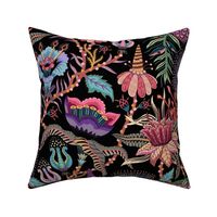 Otherworldly Botanicals - bright, quirky, large flowers and vines - black - extra large