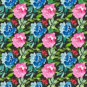 Pink and Blue Florals in Charcoal 