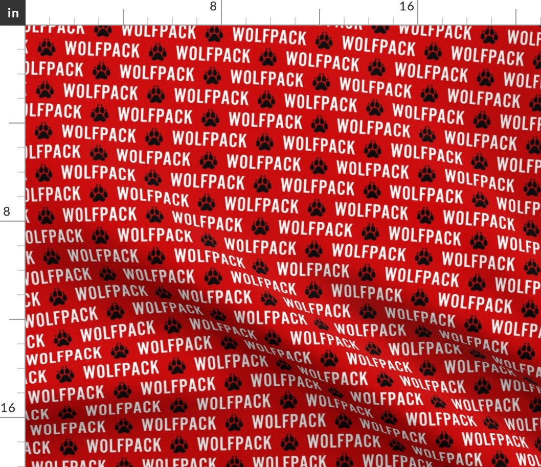 Wolfpack - paw print - white on red - LAD22