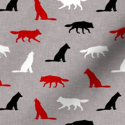 Wolfs - multi black white red on grey- LAD22