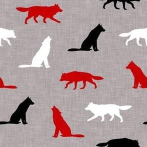 Wolfs - multi black white red on grey- LAD22