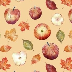 Small // Fall Leaves and Apples Watercolor 