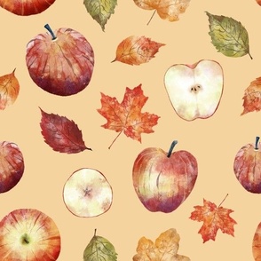 Medium // Fall Leaves and Apples Watercolor 