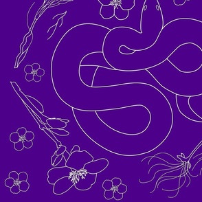 Snake and flowers on Royal Purple - XL 48" wide