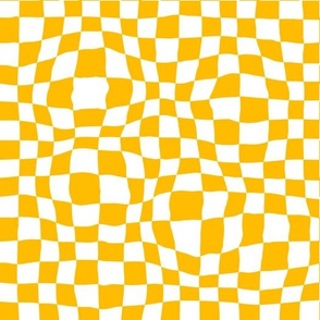 mustard yellow white warped checker