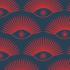 Art Deco Eyes - Red on Navy Blue - JUMBO