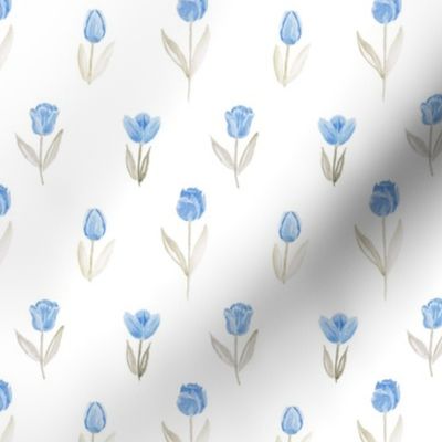 Watercolor Tulip Flowers in blue