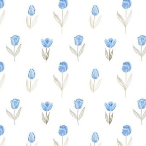 Watercolor Tulip Flowers in blue