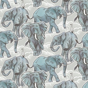 Watercolor  Elephants on Gray, Small Scale