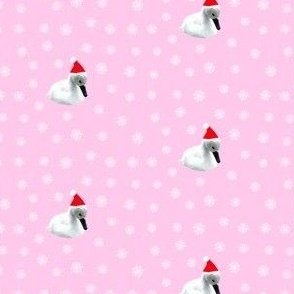 Tiny Christmas swans and blossoms on pink