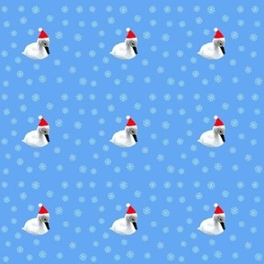 Tiny Christmas swans and snowflakes on blue