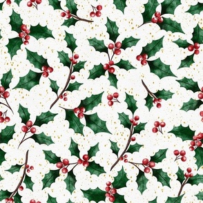 Holly Leaves and Berries Holiday Print