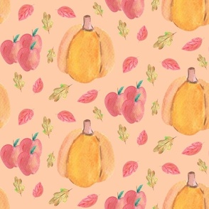 Large fall produce watercolor on peachy terracotta