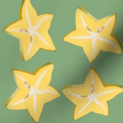Sliced star fruit on mint background