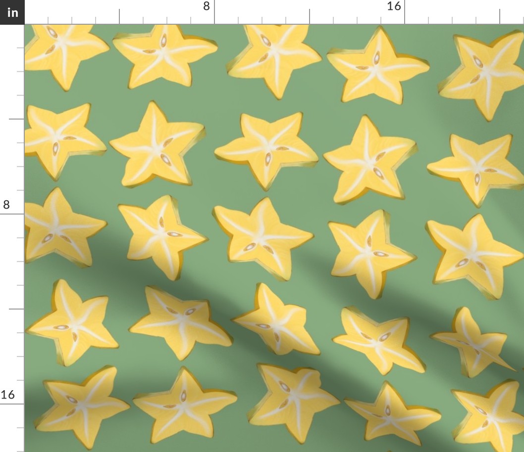 Sliced star fruit on mint background