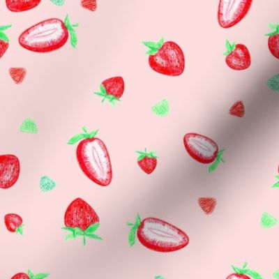 Delicious red strawberries on a pink background, Medium 8 inches.