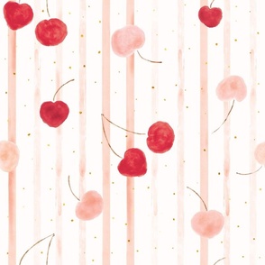 Watercolor Cherries JUMBO Cherry Fruit Red Cute Pink Stripes