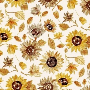 Watercolour Monochrome Sunflowers - Small