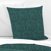 Elegant floral pattern with rococo swirls in emerald color