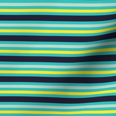 Horizontal stripes in yellow, teal and navy - Small scale