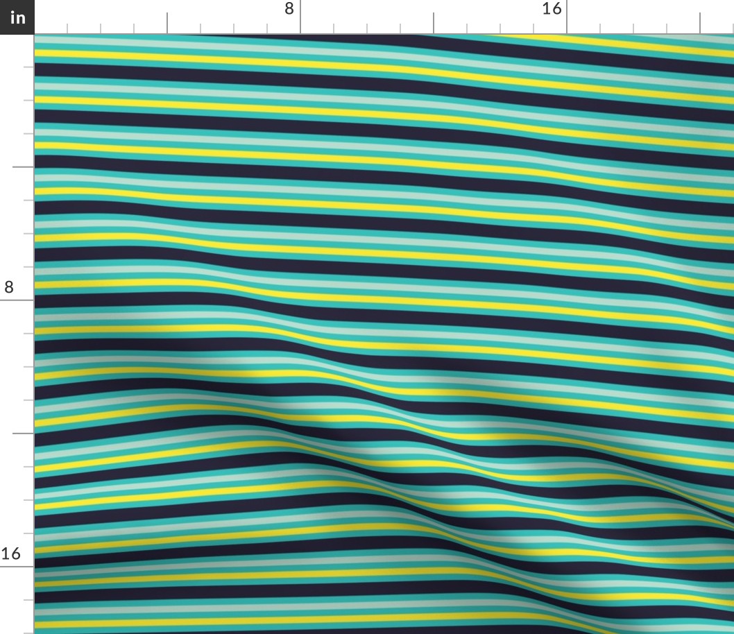 Horizontal stripes in yellow, teal and navy - Small scale