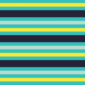 Horizontal stripes in yellow, teal and navy - Large scale