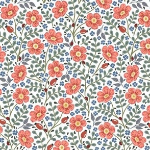 Flowers and hidden ladybirds red and blue white background S size