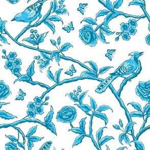 Chinoiserie Asian birds - Victorian wallpaper light blue