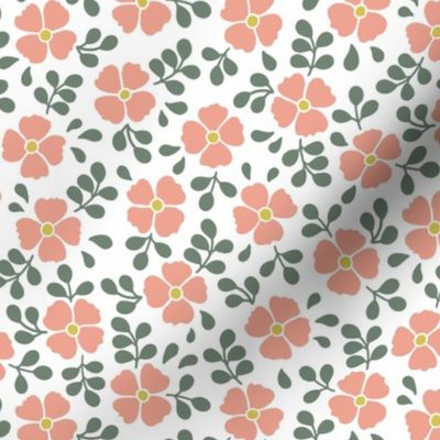 Ditsy Floral  pink and green