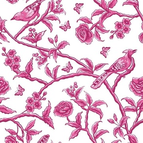 Chinoiserie Asian birds - Victorian wallpaper pink