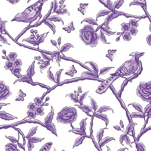 Chinoiserie Asian birds - Victorian wallpaper purple