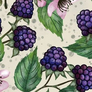 Blackberries on Branch cream background L  scale