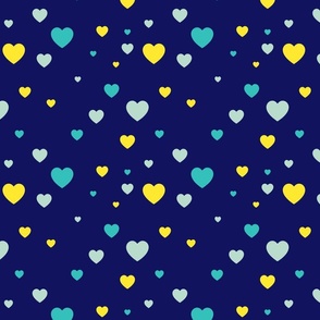 Teal and yellow hearts - Medium scale