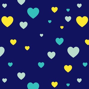 Teal and yellow hearts - Large scale