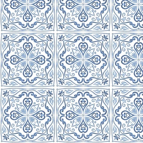 Blue and White Ornamental Tiled Pattern