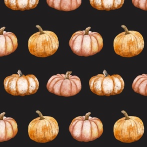 Watercolor Pumpkins on Black (big) / fall/halloween/thankgiving