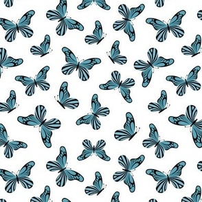 Retro style butterfly - spring summer garden in teal blue on white