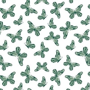 Retro style butterfly - spring summer garden in sage green on white