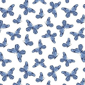 Retro style butterfly - spring summer garden in navy periwinkle blue on white