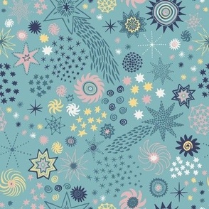 Small Celestial Confetti on Turquoise Fabric