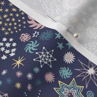 Small Celestial Confetti on Navy Fabric
